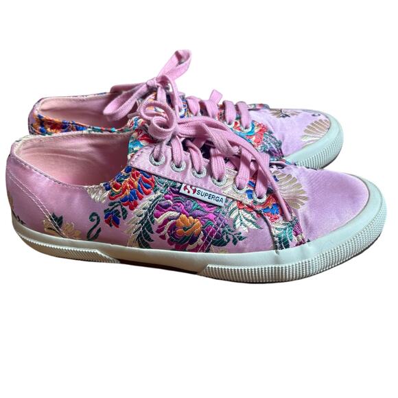Superga pink floral colorful satin low top lace sneakers SIZE 10 - Picture 8 of 8